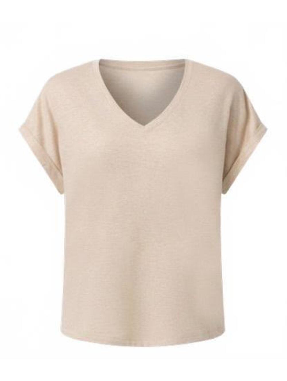 White House Black Market V-Neck Short Sleeve Tee in Beige, Size Large